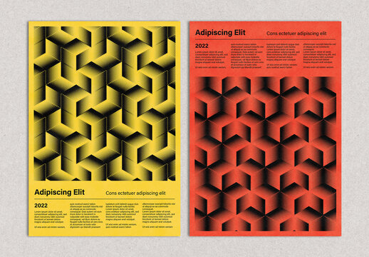 Trendy Isometric Cube Posters Design Layout with Halftone Pattern Effect