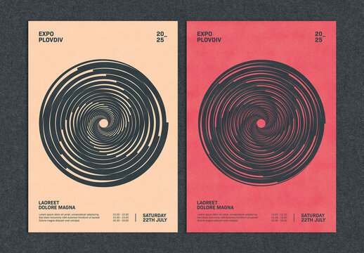 Creative Posters Layouts with Optical Illusion Spiral Tunnel Shape Composition