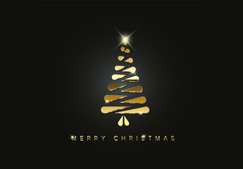 Christmas Card with Minimalistic Golden Tree