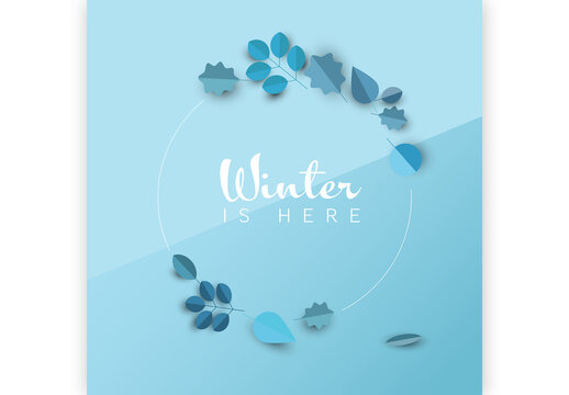 Winter Cold Blue Leaf Frame Circle Layout Template