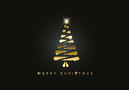 Christmas Card with Minimalistic Golden Tree