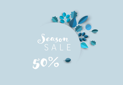 Winter Cold Blue Leaf Sale Tag Layout Template