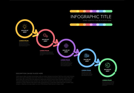 Minimalistic Dark Thick Line Five Steps Circle Elements Template
