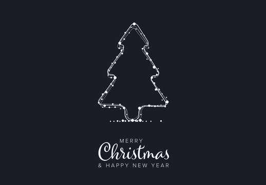 Dark Merry Christmas Card with Christmas Tree Shape