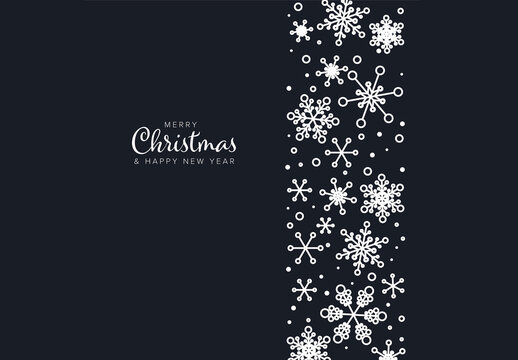 Dark Merry Christmas Card with Minimalist Snowflakes Stripe