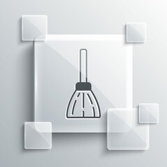 Grey Handle broom icon isolated on grey background. Cleaning service concept. Square glass panels. Vector