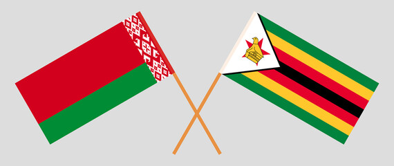 Crossed flags of Belarus and Zimbabwe. Official colors. Correct proportion