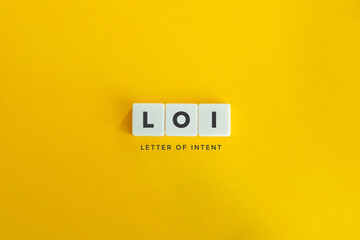 LOI (Letter of Intent) banner and concept. Block letters on bright orange background. Minimal...