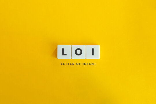 LOI (Letter of Intent) banner and concept. Block letters on bright orange background. Minimal aesthetics.