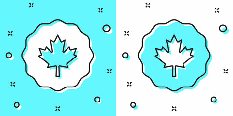 Black line Canadian maple leaf icon isolated on green and white background. Canada symbol maple leaf. Random dynamic shapes. Vector