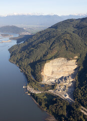 Aerial View from Airplane of a Quarry open-pit mine where Sand and Gravel is excavated. Abbotsford,...