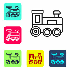 Black line Toy train icon isolated on white background. Set icons in color square buttons. Vector