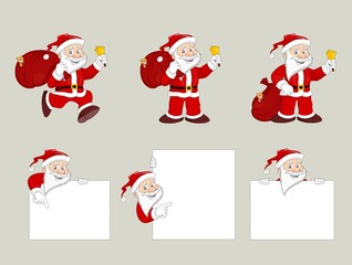 Santa Claus characters for Christmas design. Santa Claus showing on board with empty space for messages