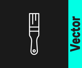White line Paint brush icon isolated on black background. Vector