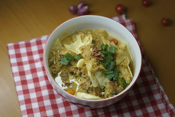 Mie Ayam Pangsit. Wonton noodle soup, a Chinese dish popular in Indonesia.