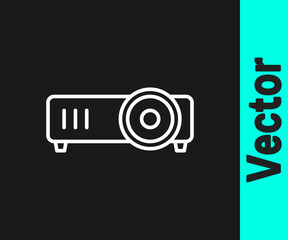 White line Presentation, movie, film, media projector icon isolated on black background. Vector