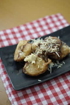 Cheese and Chocolate Fried Banana sprinkles Steamed and fried cassava served