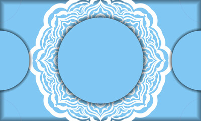 Blue banner with luxurious white ornamentation and space for text