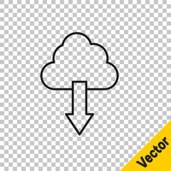 Black line Cloud download icon isolated on transparent background. Vector