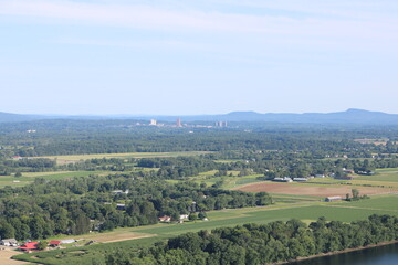 mountains fields town
