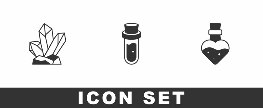 Set Magic stone, Bottle with potion and icon. Vector