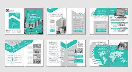 Brochure creative design. Multipurpose template, include cover, back and inside pages. Trendy minimalist flat geometric design. Vertical a4 format. - obrazy, fototapety, plakaty