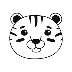 Vector flat outline hand drawn tiger face head isolated on white background
