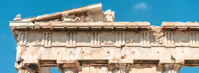 Ancient Greek temple of Parthenon, Athens, Greece. Panoramic banner.