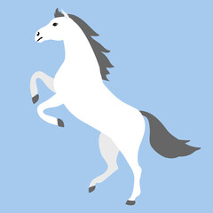 Obraz na płótnie Canvas Vector flat cartoon horse standing on hind legs isolated on blue background