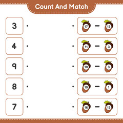 Count and match, count the number of Acorn and match with the right numbers. Educational children game, printable worksheet, vector illustration