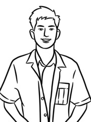 black and white cute man cartoon for coloring