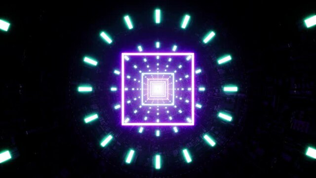 Neon Square Light in the Multi Lamp Sci Fi Tunnel
