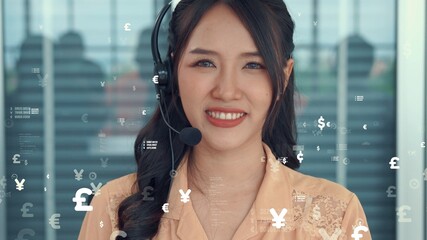 Customer support call center provide data in conceptual vision . Business and communication technology concept .