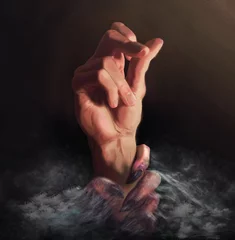 religious painting hand gesture demon hands snapping fingers light and darkness smoke © Maxim