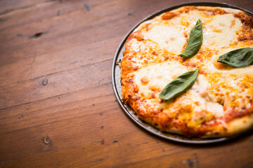 Pizza on a wooden table