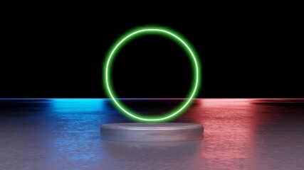 green neon light product background stage or podium pedestal on futuristic background. 3d illustration rendering