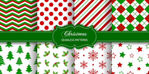 Set of seamless christmas textures. collection of christmas patterns.