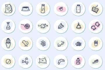 Animals care story highlight icons set. Hand drawn vector elements for decor and design.
