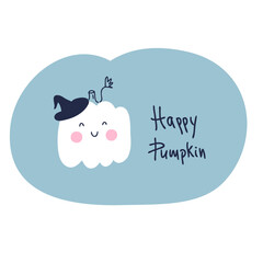 Hand drawn Halloween pumpkin in witch hat. Perfect for poster, textile and prints. Doodle vector illustration for decor and design.
