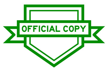 Vintage green color pentagon label banner with word official copy on white background
