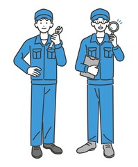 修理をしたり、点検をする自動車整備士の全身ベクターイラスト素材／メンテナンス／車検／修理