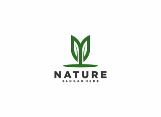 nature logo with leaf illustration that reflects nature