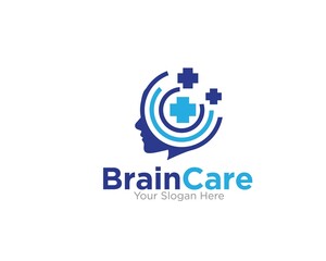 brain health care with plus at head logo designs for medical and health care logo