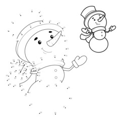 Dot to dot Christmas puzzle for children. Connect dots game. Snowman