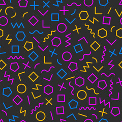 Geometric abstract background in style of memphis. Seamless creative retro pattern with geometric shapes