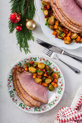 Christmas spiral ham with vegetables on the side