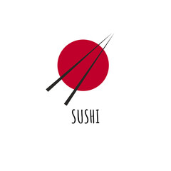 Sushi or rolls minimal logo. Red circle and chopstick