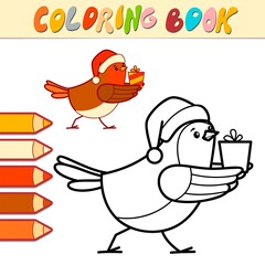 Coloring book or Coloring page for kids. Christmas Bird black and white