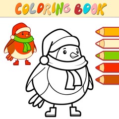 Coloring book or Coloring page for kids. Christmas Bird black and white