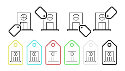 Building, clinic, hospital vector icon in tag set illustration for ui and ux, website or mobile application